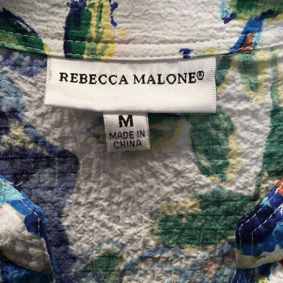 Rebecca Malone Shirt Women Size Medium Floral Button Up 3/4 Roll Tab Sleeve - Picture 7 of 9
